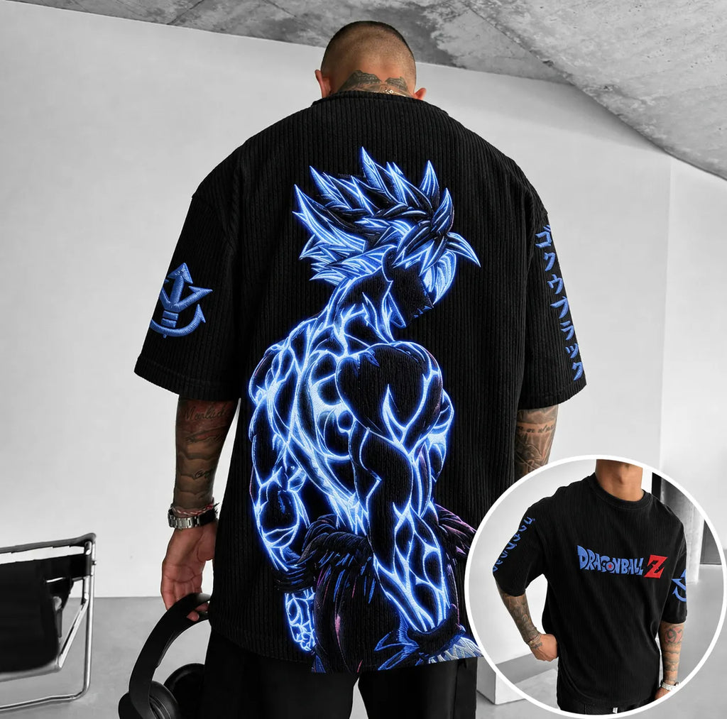Dragon Ball Unisex Anime-Style Retro Corduroy Oversized T-Shirt
