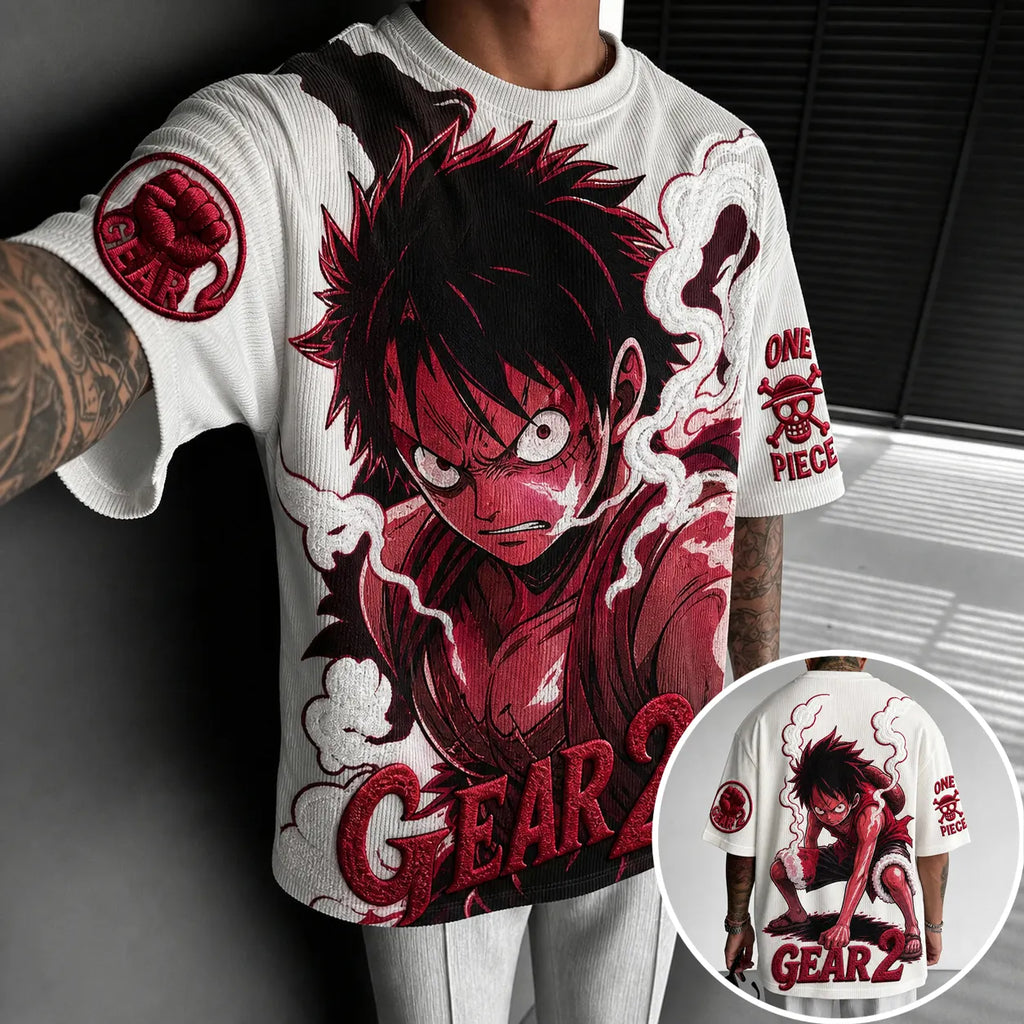 One Piece Unisex Short-Sleeve Corduroy T-Shirt With Anime Print