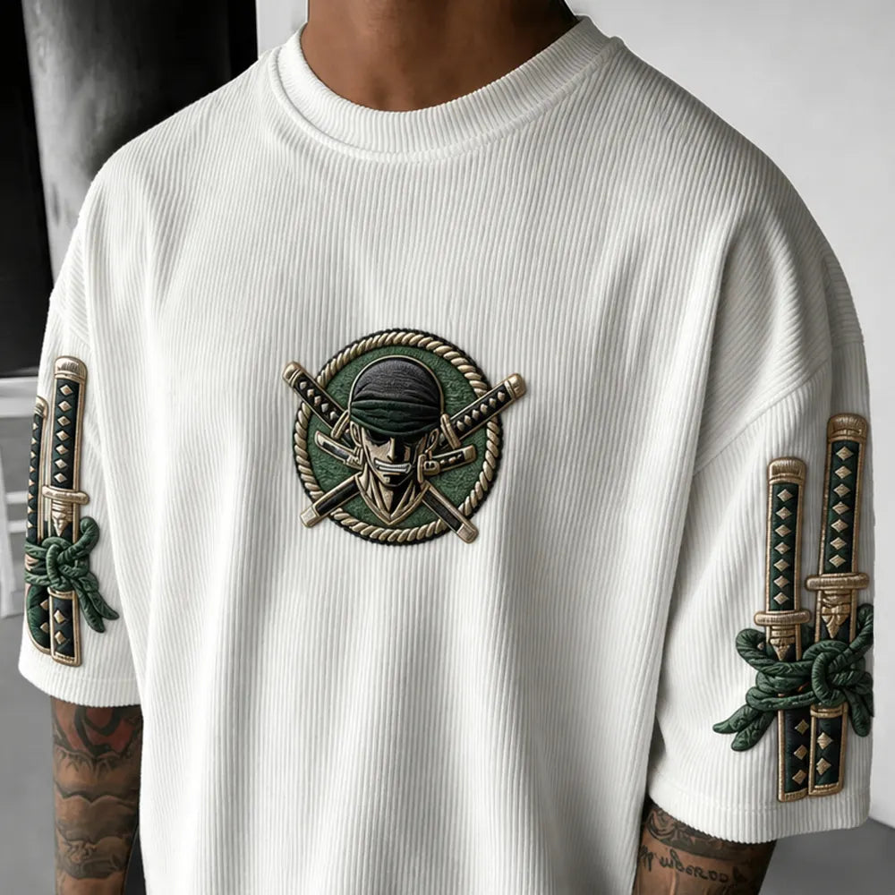 One Piece Unisex Anime-Style Retro Corduroy Oversized T-Shirt