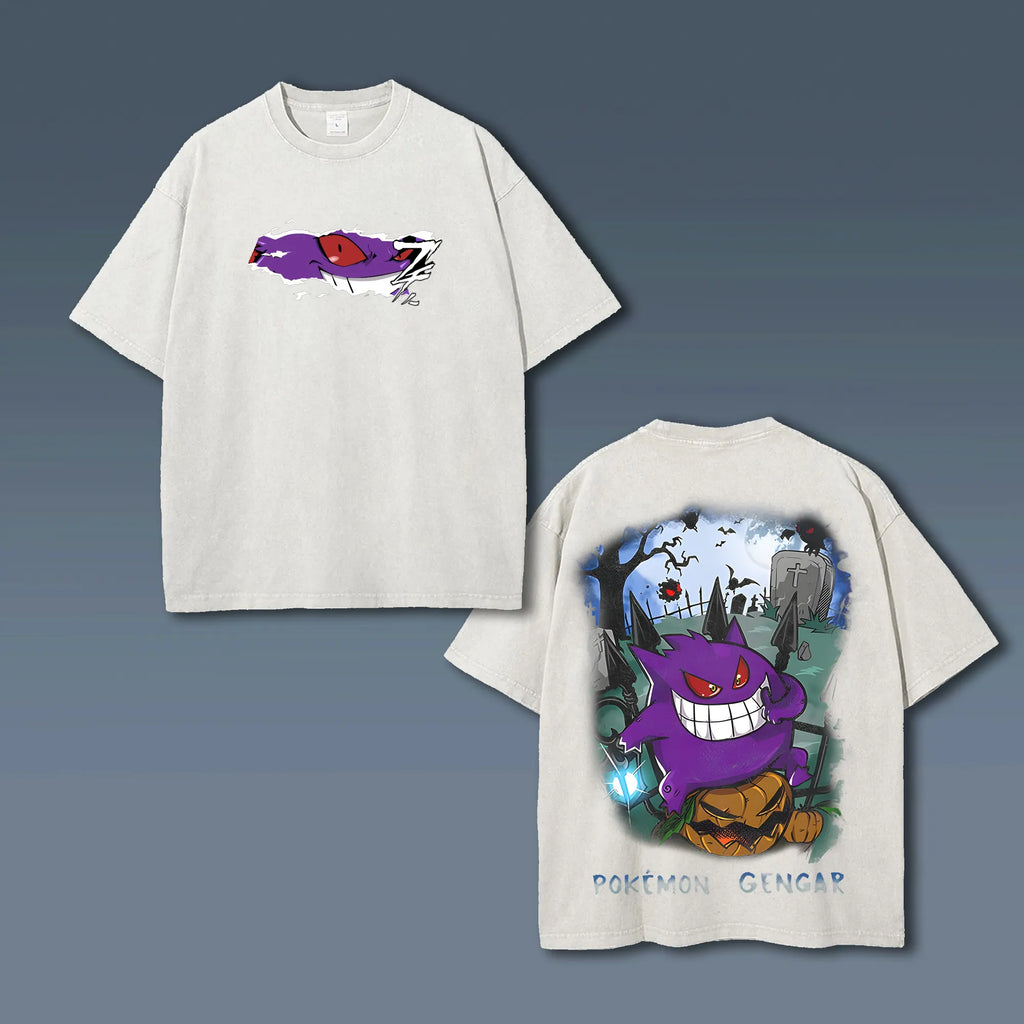PKM-Unisex Anime Style Vintage Washed T-Shirt