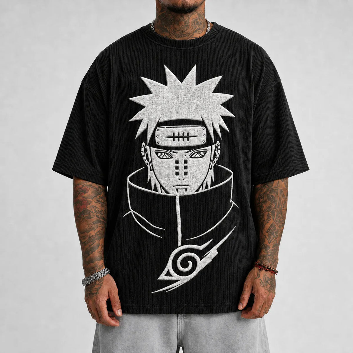 NINDO Unisex Anime-Style Retro Corduroy Oversized T-Shirt