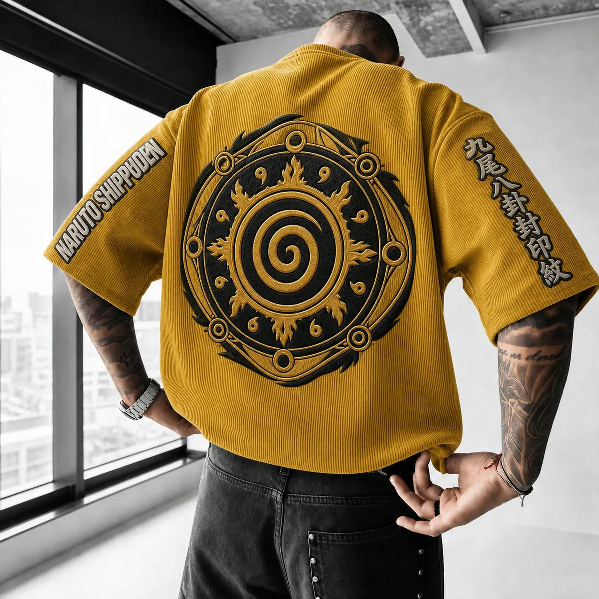 NINDO Unisex Anime-Style Retro Corduroy Oversized T-Shirt