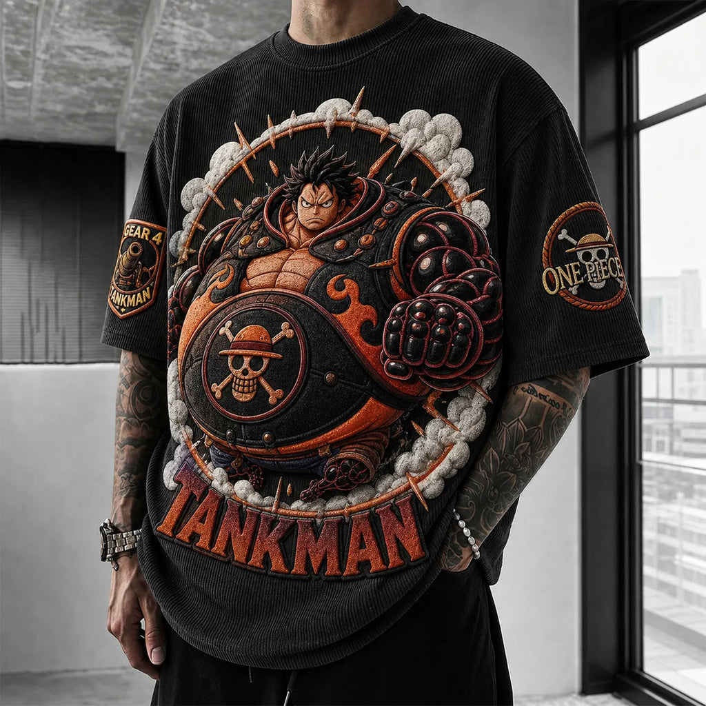 One Piece Unisex Short-Sleeve Corduroy T-Shirt With Anime Print