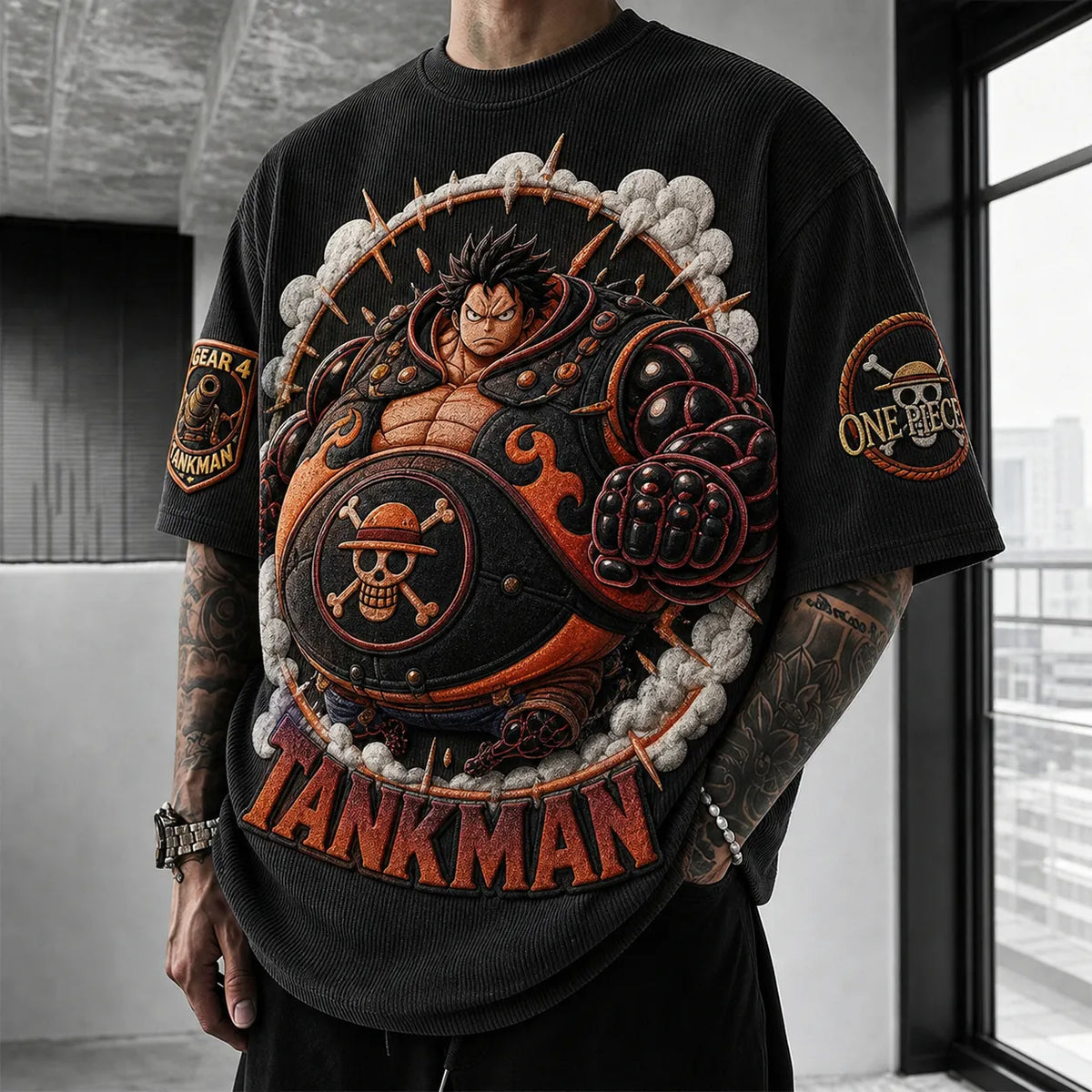 One Piece Unisex Short-Sleeve Corduroy T-Shirt With Anime Print