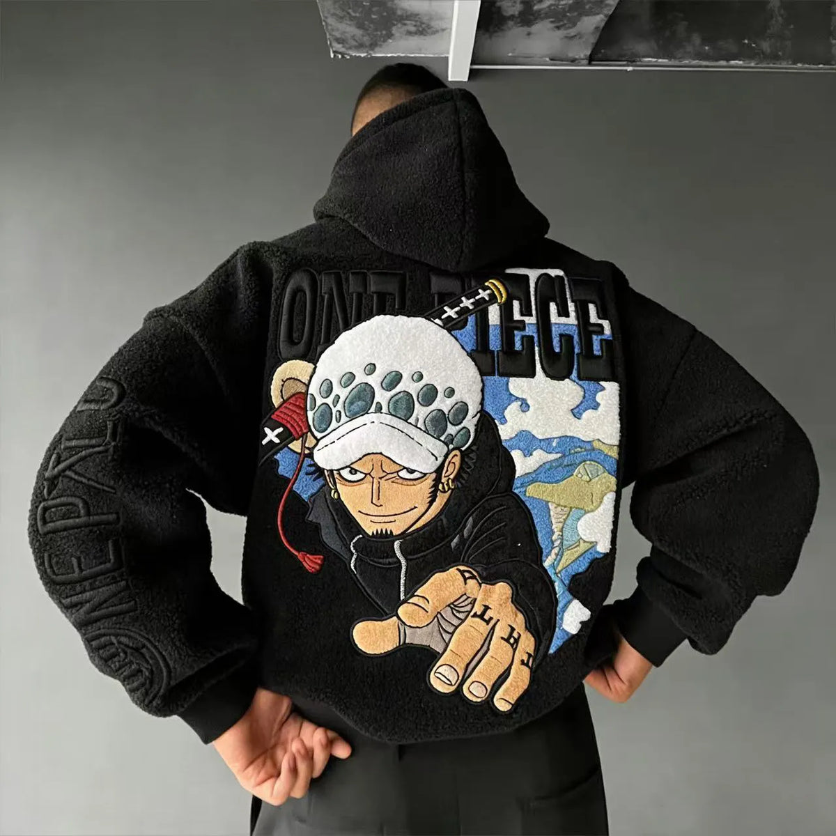 One Piece Color-blocked Plush Hoodie