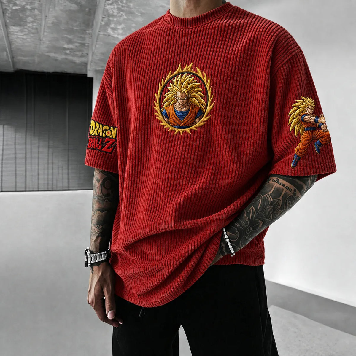 Dragon Ball Unisex Anime-Style Retro Corduroy Oversized T-Shirt