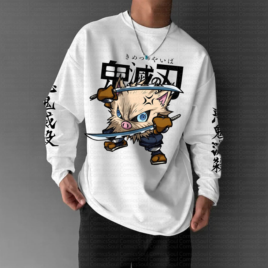 PKM-Unisex Anime Graphic Streetwear Vintage Long-Sleeved T-shirt