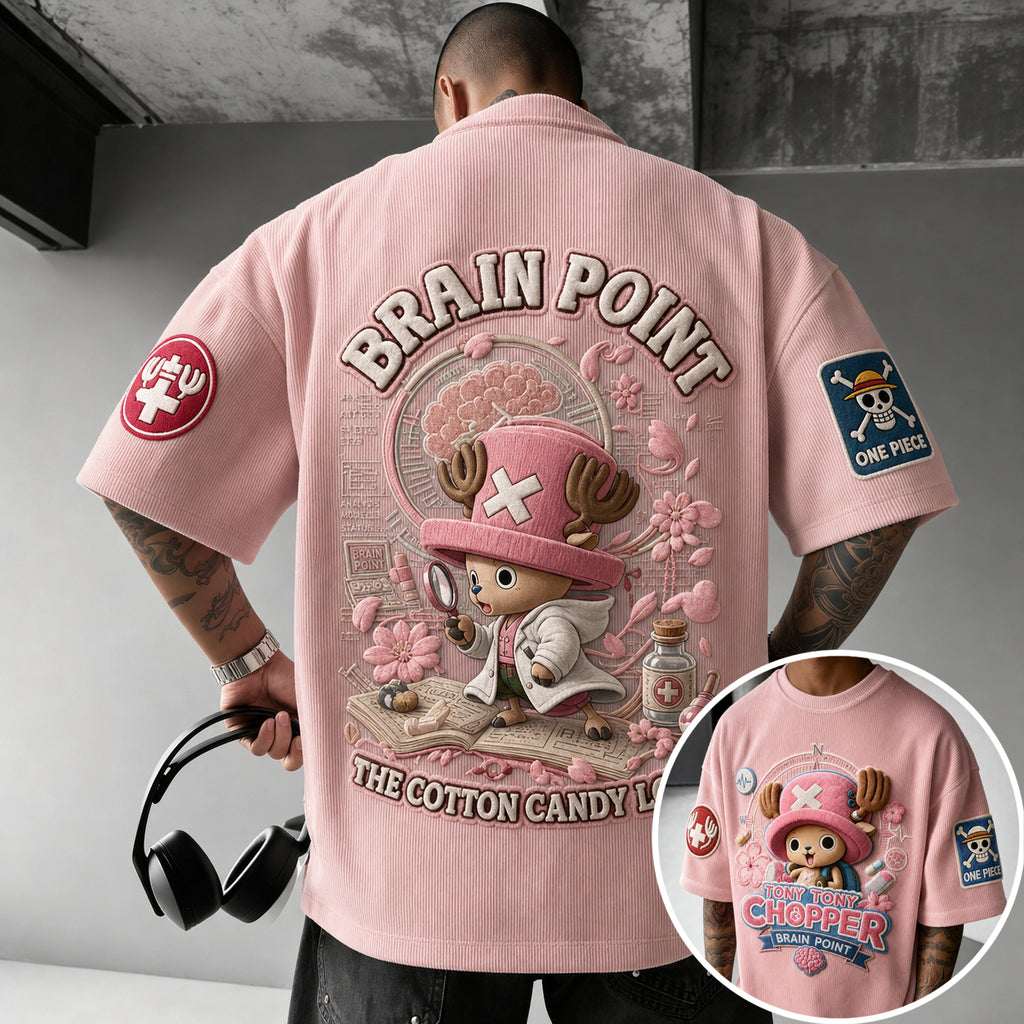One Piece Unisex Short-Sleeve Corduroy T-Shirt With Anime Print