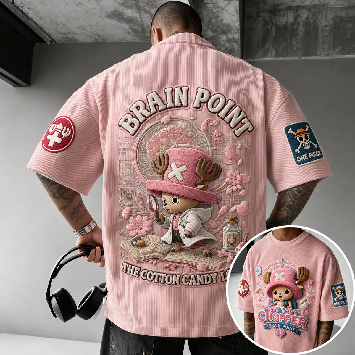 One Piece Unisex Short-Sleeve Corduroy T-Shirt With Anime Print