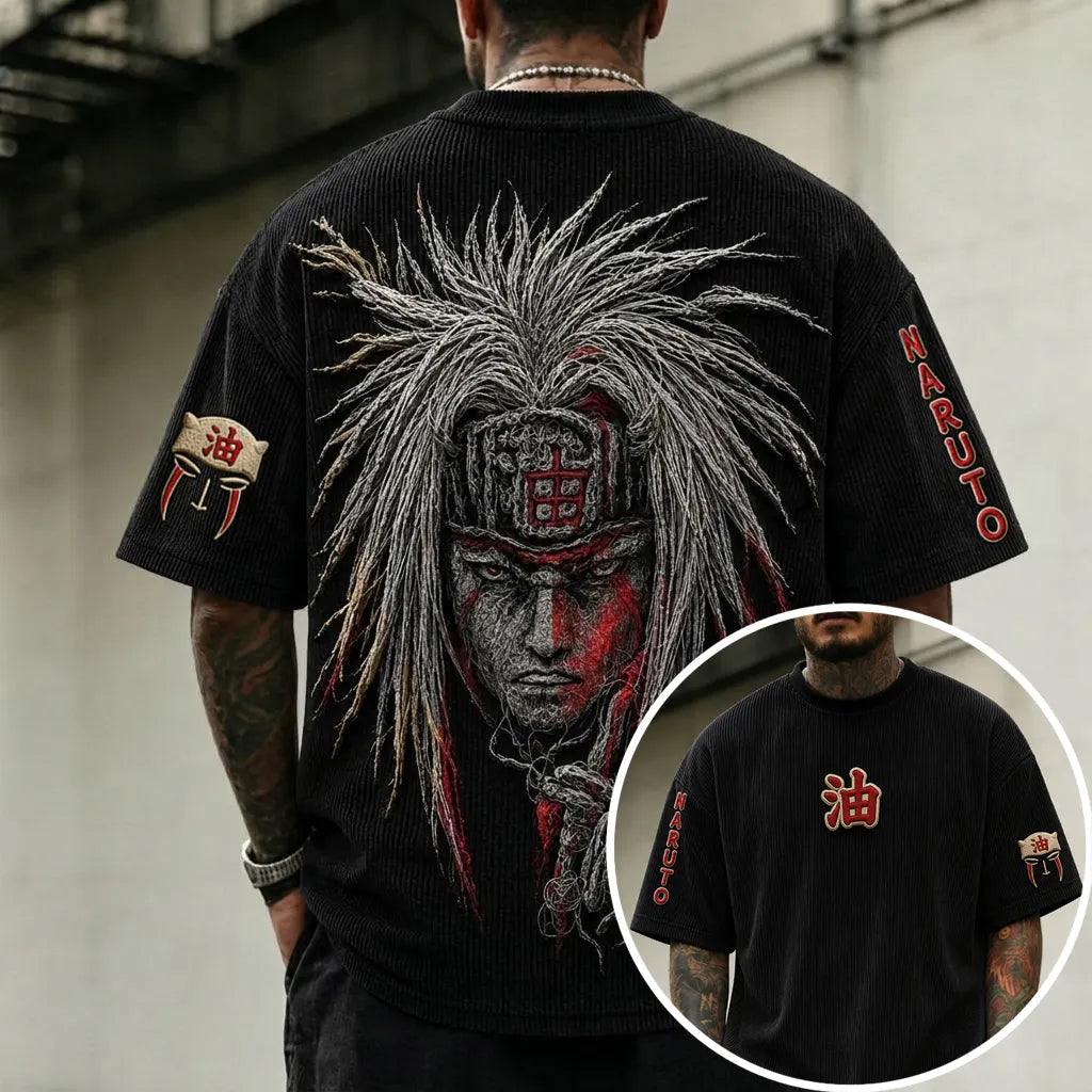 NINDO Unisex Anime-Style Retro Corduroy Oversized T-Shirt