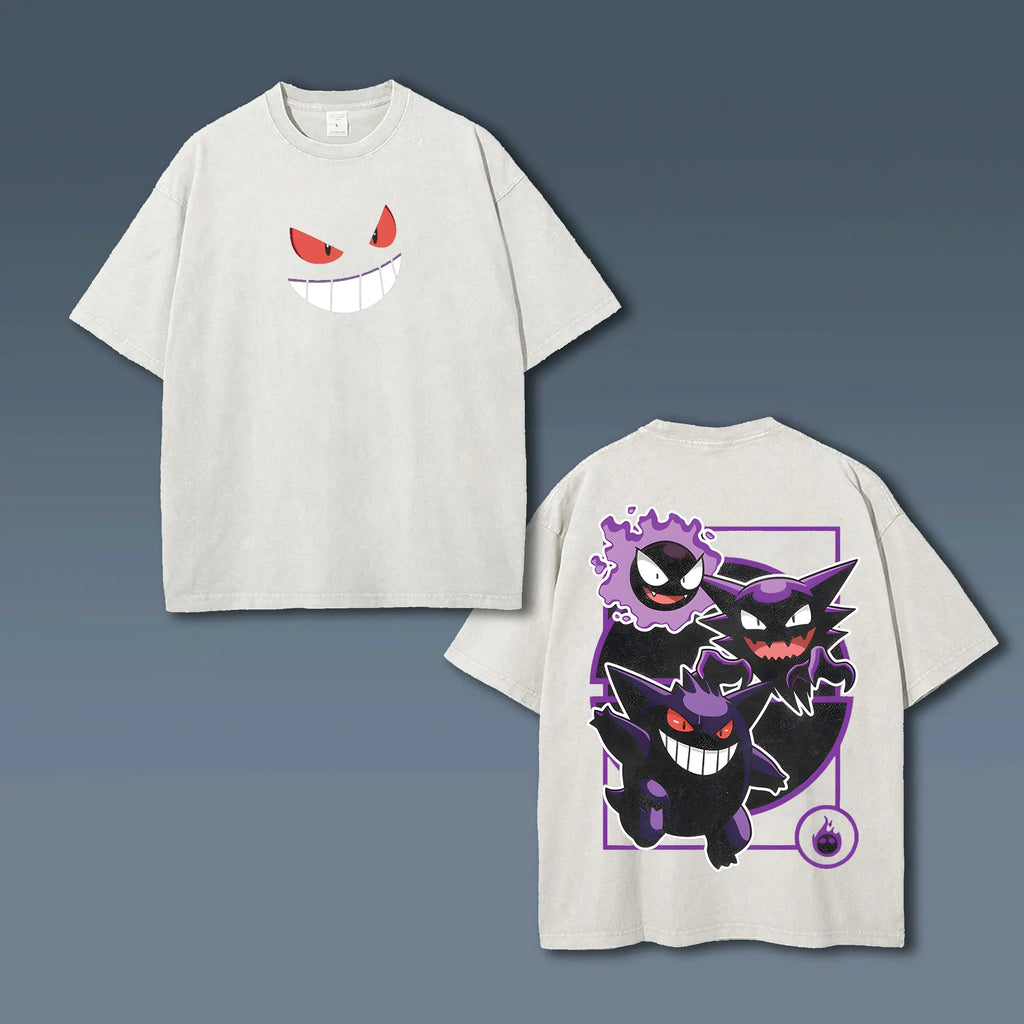 PKM-Unisex Anime Style Vintage Washed T-Shirt