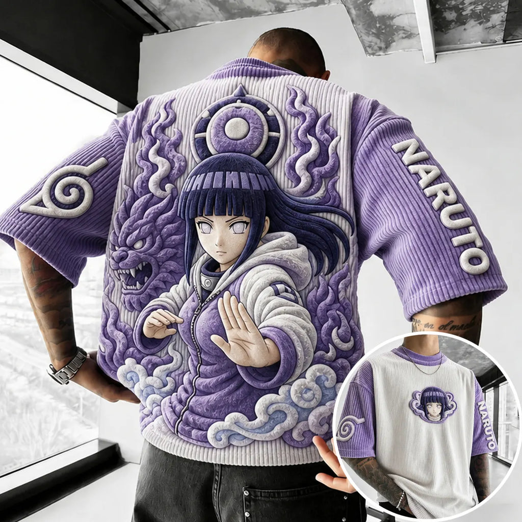 NINDO Unisex Anime-Style Retro Corduroy Oversized T-Shirt
