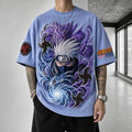 NINDO Unisex Oversized Anime-Print Vertical-Stripe Short-Sleeve T-Shirt