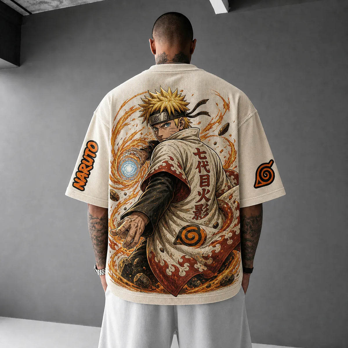 NINDO Unisex Anime-Style Retro Corduroy Oversized T-Shirt