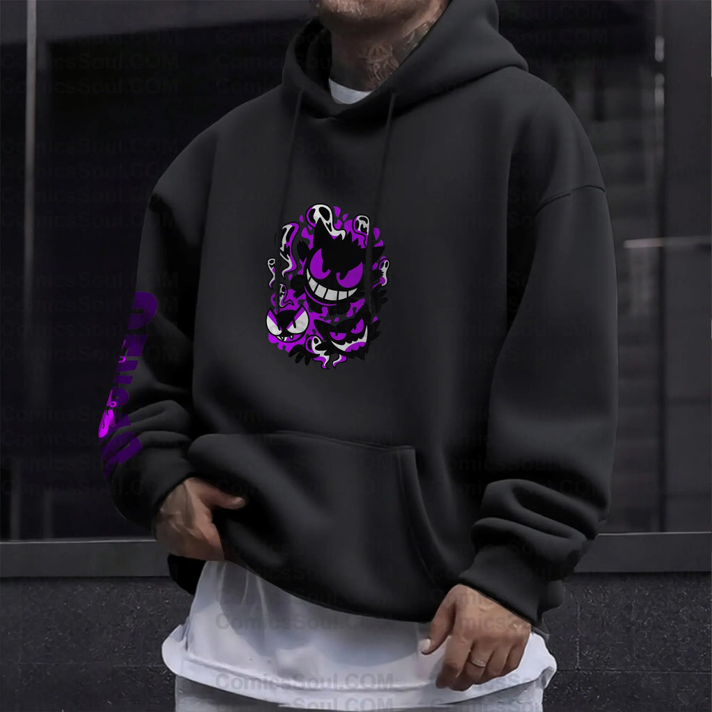 PKM-Unisex Anime Graphic Streetwear Vintage Plush Hoodie| Gengar