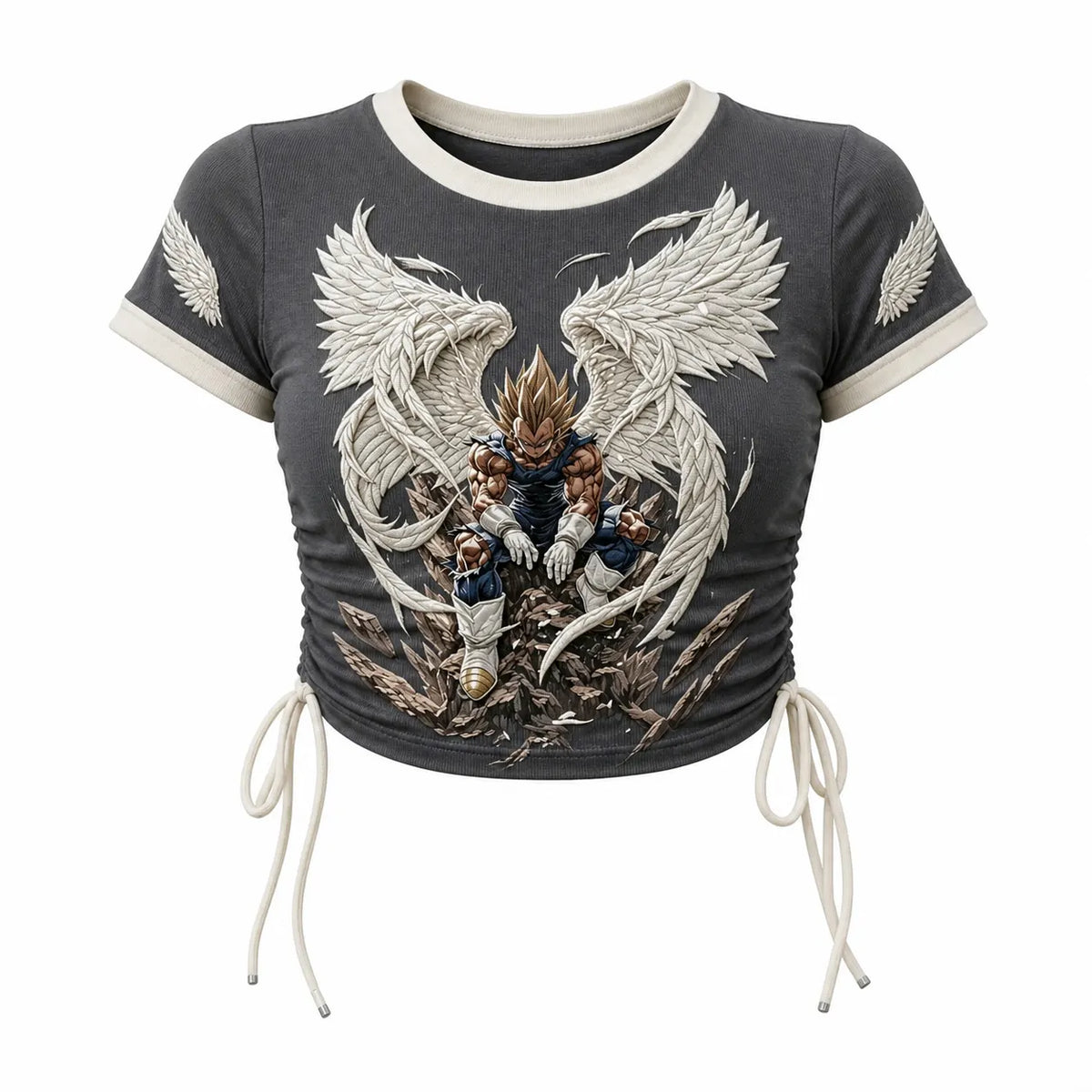 Dragon Ball Women's Slim-Fit Short-Sleeve T-Shirt With Anime Print And Side Drawstrings