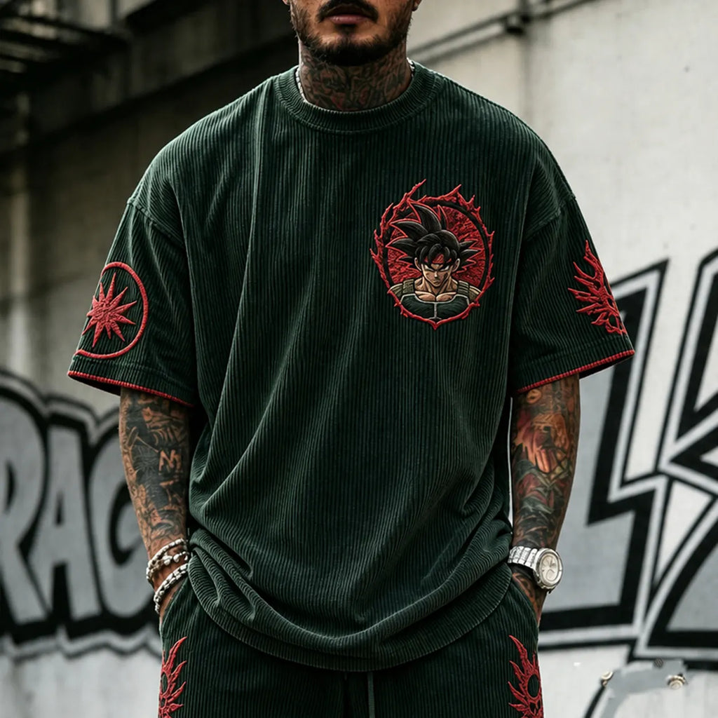 Dragon Ball Unisex Anime-Style Retro Corduroy Oversized T-Shirt