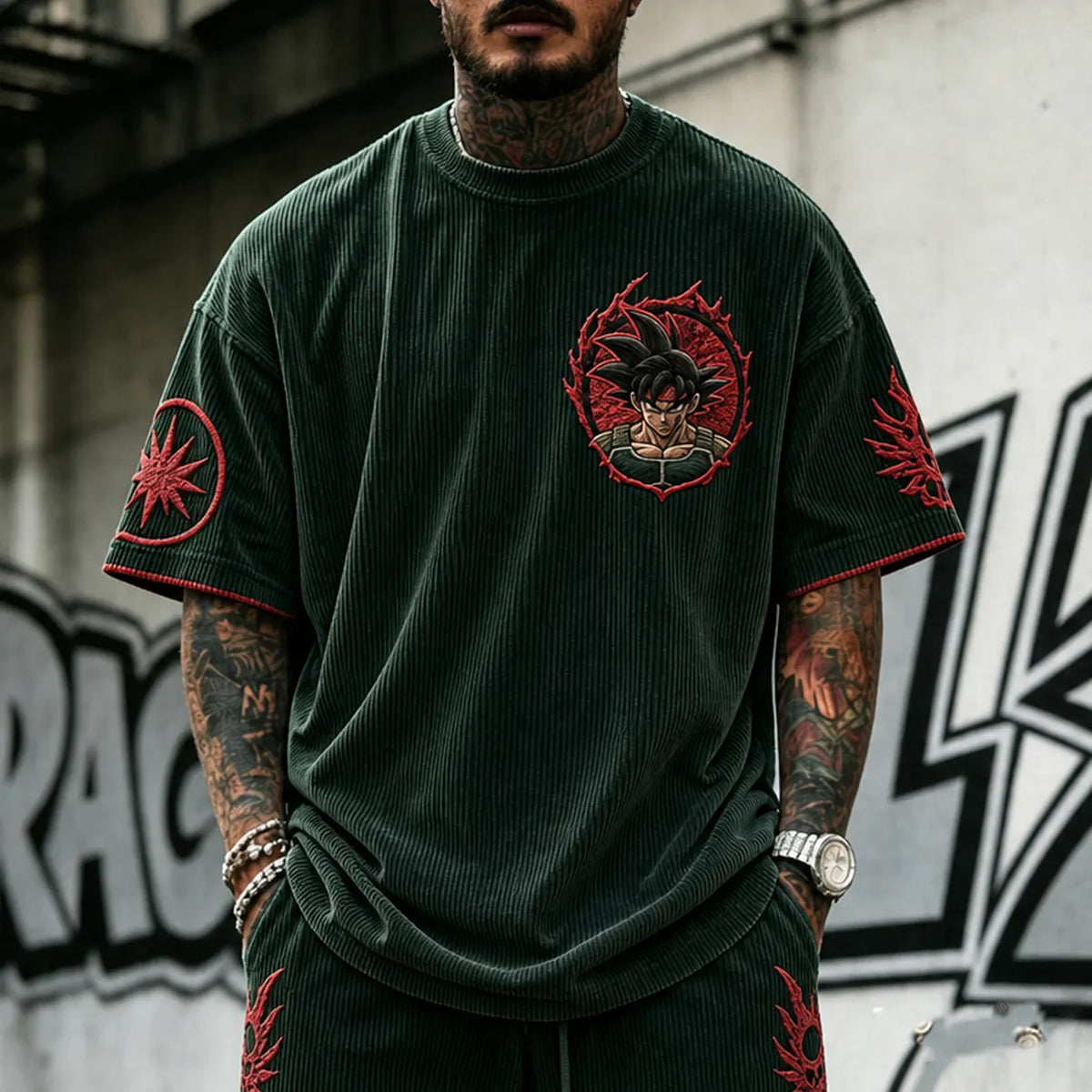 Dragon Ball Unisex Anime-Style Retro Corduroy Oversized T-Shirt
