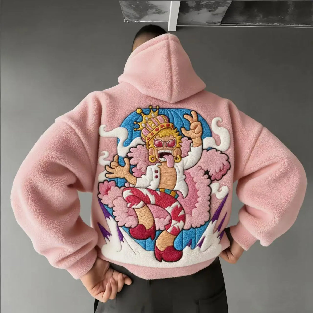 One Piece Color-blocked Plush Hoodie