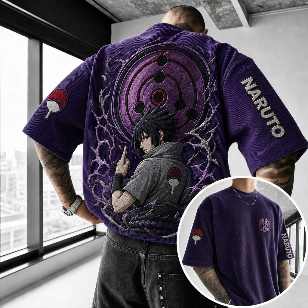 NINDO Unisex Anime-Style Retro Corduroy Oversized T-Shirt