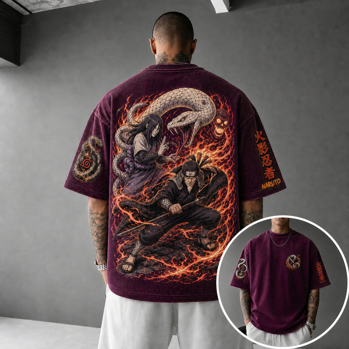 NINDO Unisex Anime-Style Retro Corduroy Oversized T-Shirt