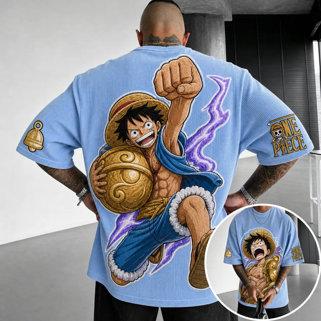 One Piece Unisex Short-Sleeve Corduroy T-Shirt With Anime Print