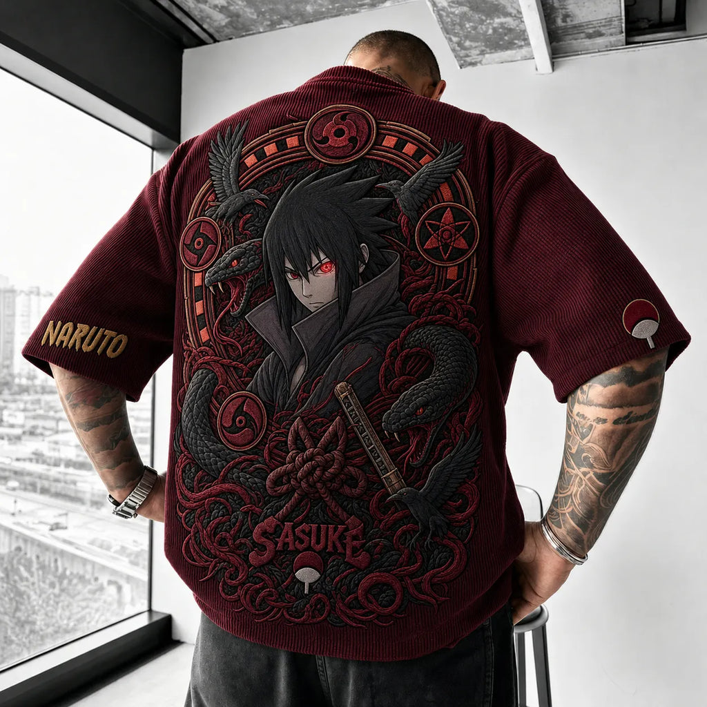 NINDO Unisex Anime-Style Retro Corduroy Oversized T-Shirt