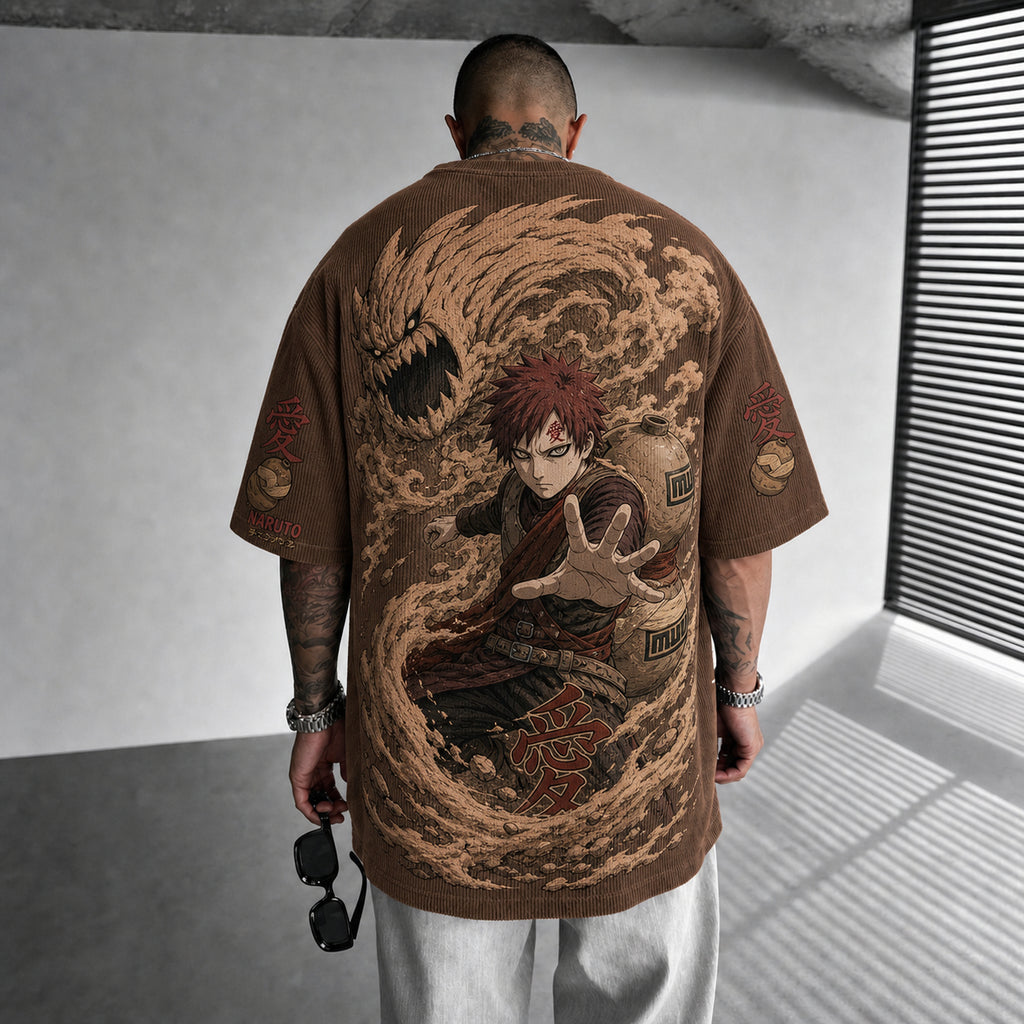 NINDO Unisex Anime-Style Retro Corduroy Oversized T-Shirt