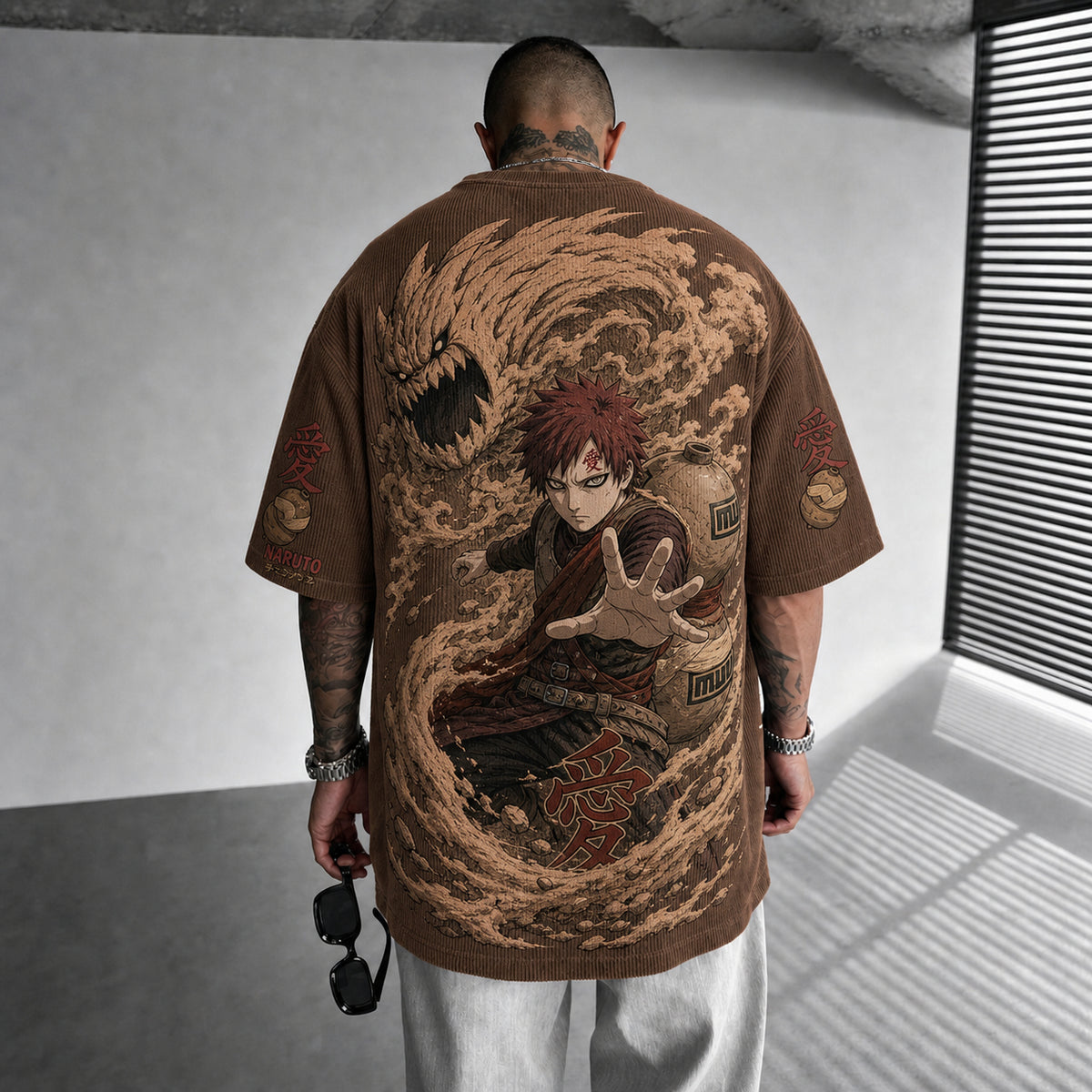NINDO Unisex Anime-Style Retro Corduroy Oversized T-Shirt