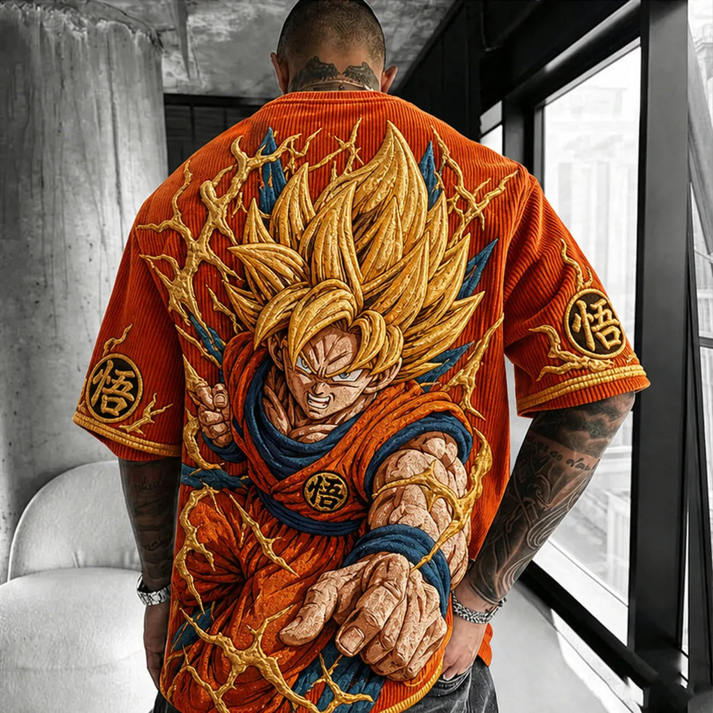Dragon Ball Unisex Anime-Style Retro Corduroy Oversized T-Shirt
