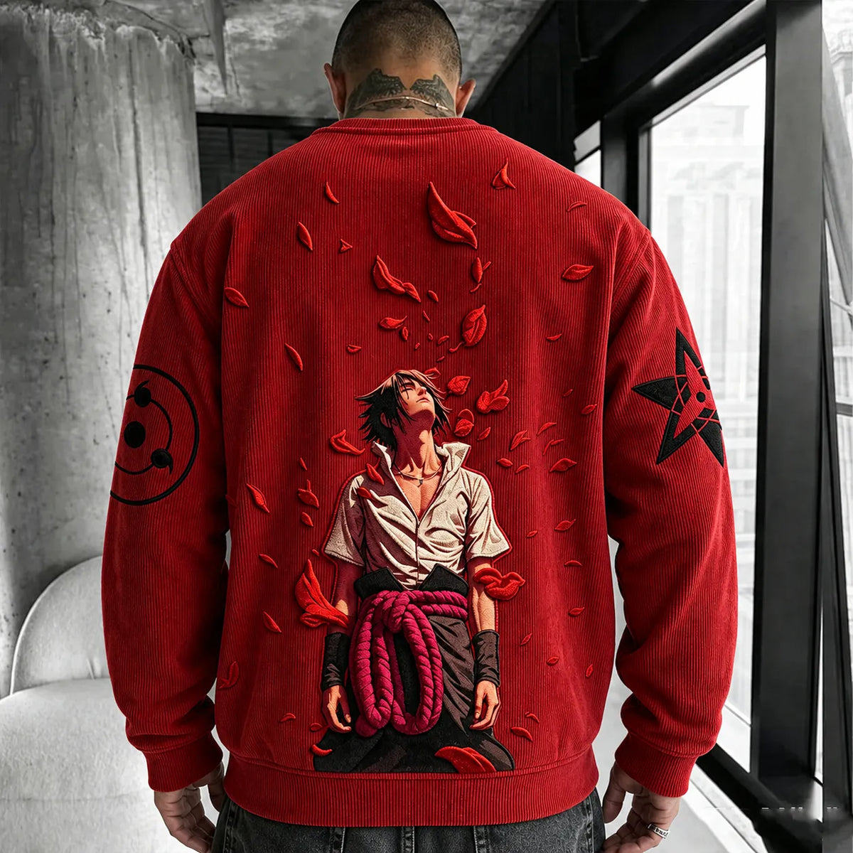 NINDO Unisex Retro Corduroy Sweatshirt In Anime Style