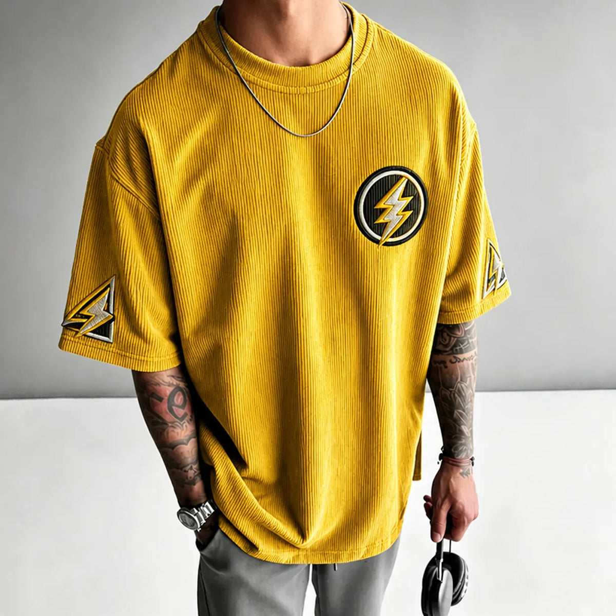 KNY Unisex Anime-Style Retro Corduroy Oversized T-Shirt