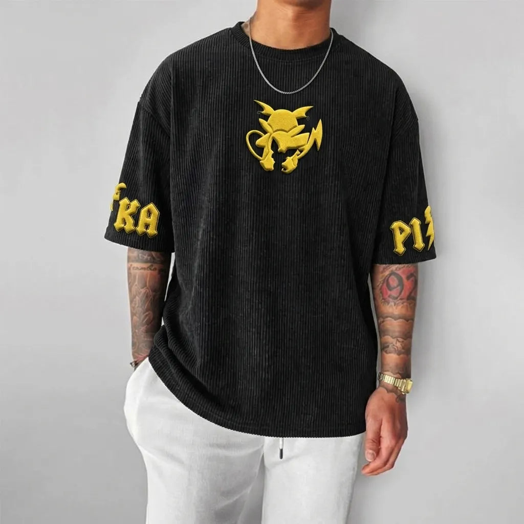 Pokémon Unisex Anime-Style Retro Corduroy Oversized T-Shirt