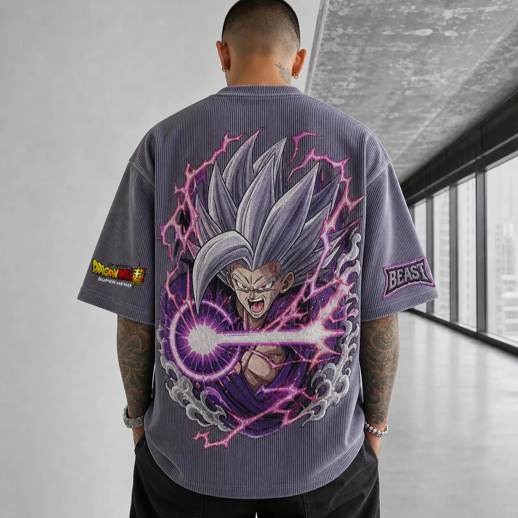 Dragon Ball Unisex Loose-Fit Rock Band Vertical Stripe T-Shirt