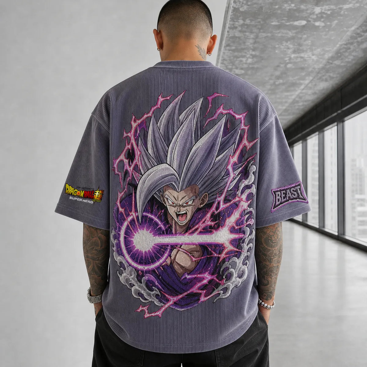 Dragon Ball Unisex Loose-Fit Rock Band Vertical Stripe T-Shirt