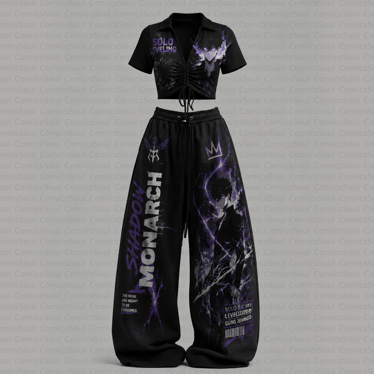 SL-Drawstring Short Sleeve Top & Long Pants Two-Piece Set