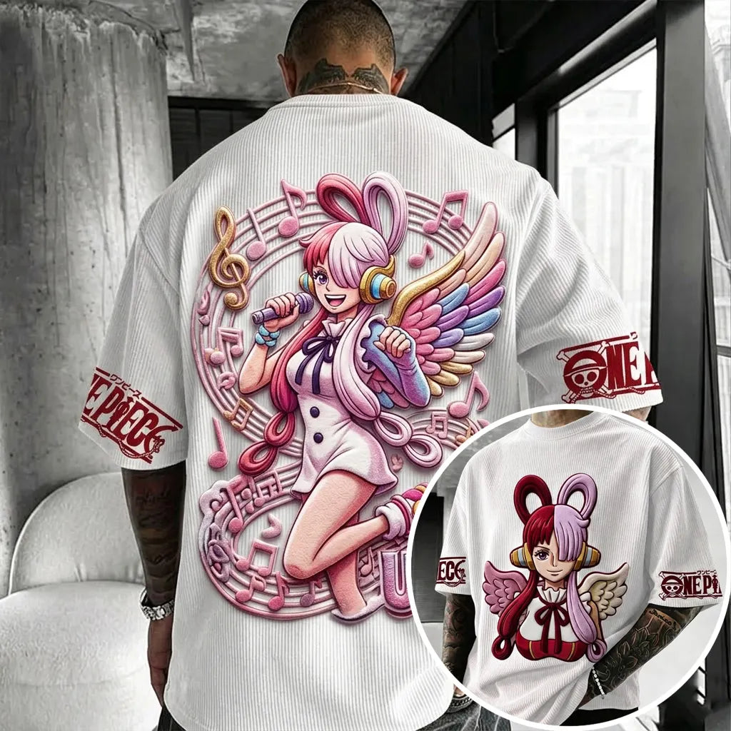 One Piece Unisex Anime-Style Retro Corduroy Oversized T-Shirt