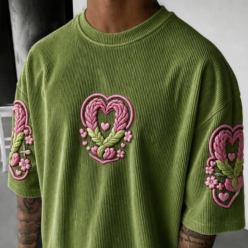 KNY Unisex Anime-Style Retro Corduroy Oversized T-Shirt