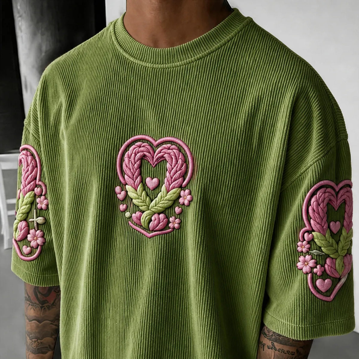 KNY Unisex Anime-Style Retro Corduroy Oversized T-Shirt