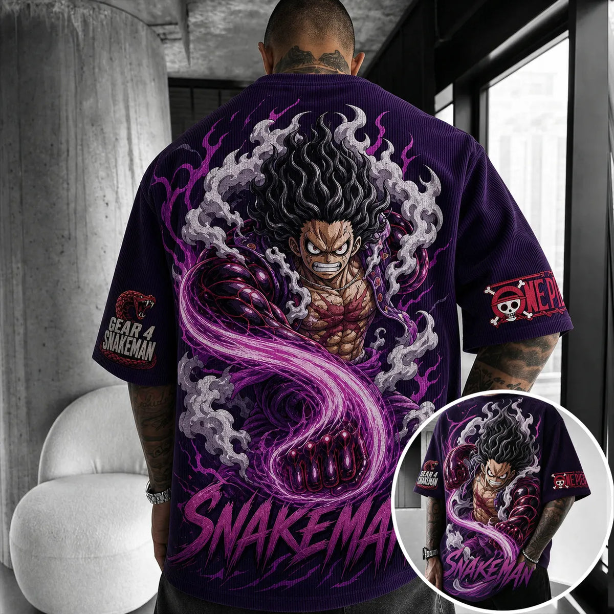 One Piece Unisex Short-Sleeve Corduroy T-Shirt With Anime Print