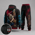 KNY Vintage Anime Print Long Sleeve Drawstring Tracksuit Hoodie Set