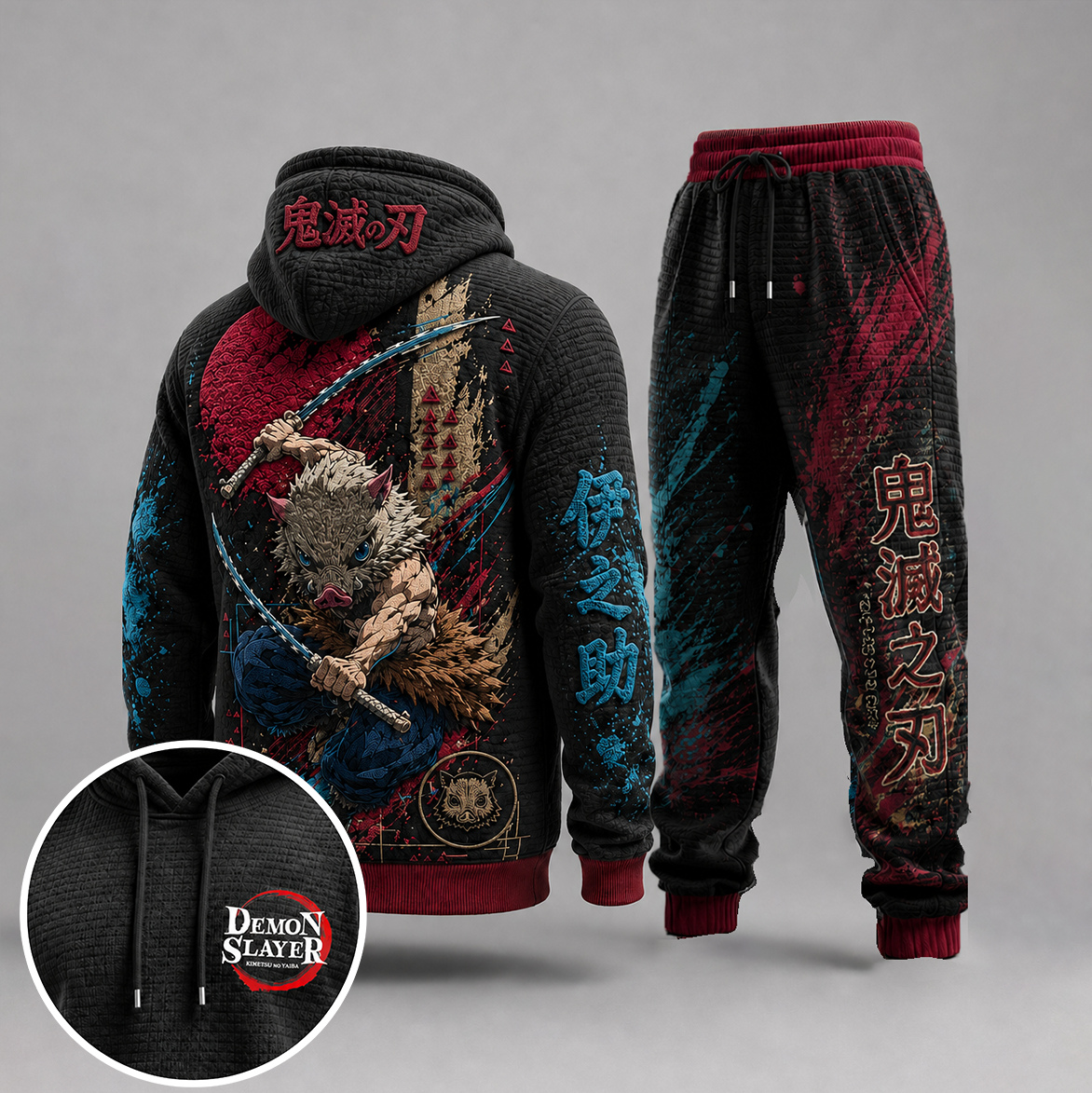 KNY Vintage Anime Print Long Sleeve Drawstring Tracksuit Hoodie Set