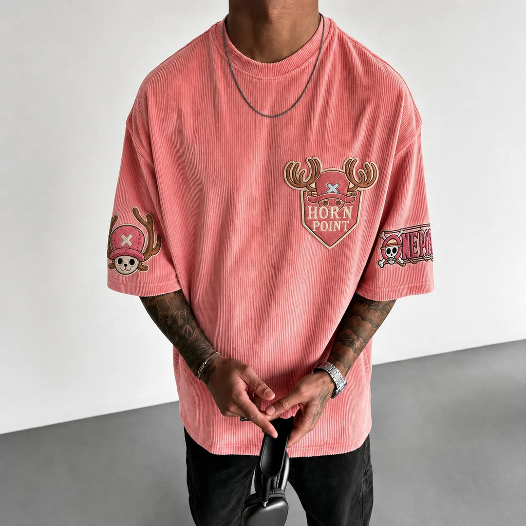 One Piece Unisex Short-Sleeve Corduroy T-Shirt With Anime Print