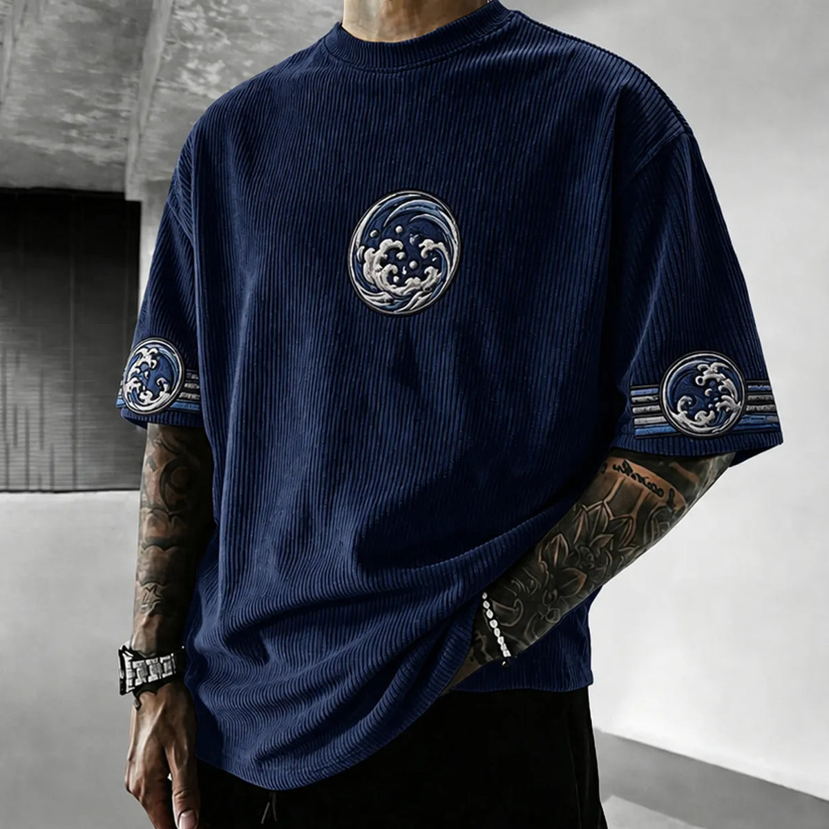 KNY Unisex Anime-Style Retro Corduroy Oversized T-Shirt