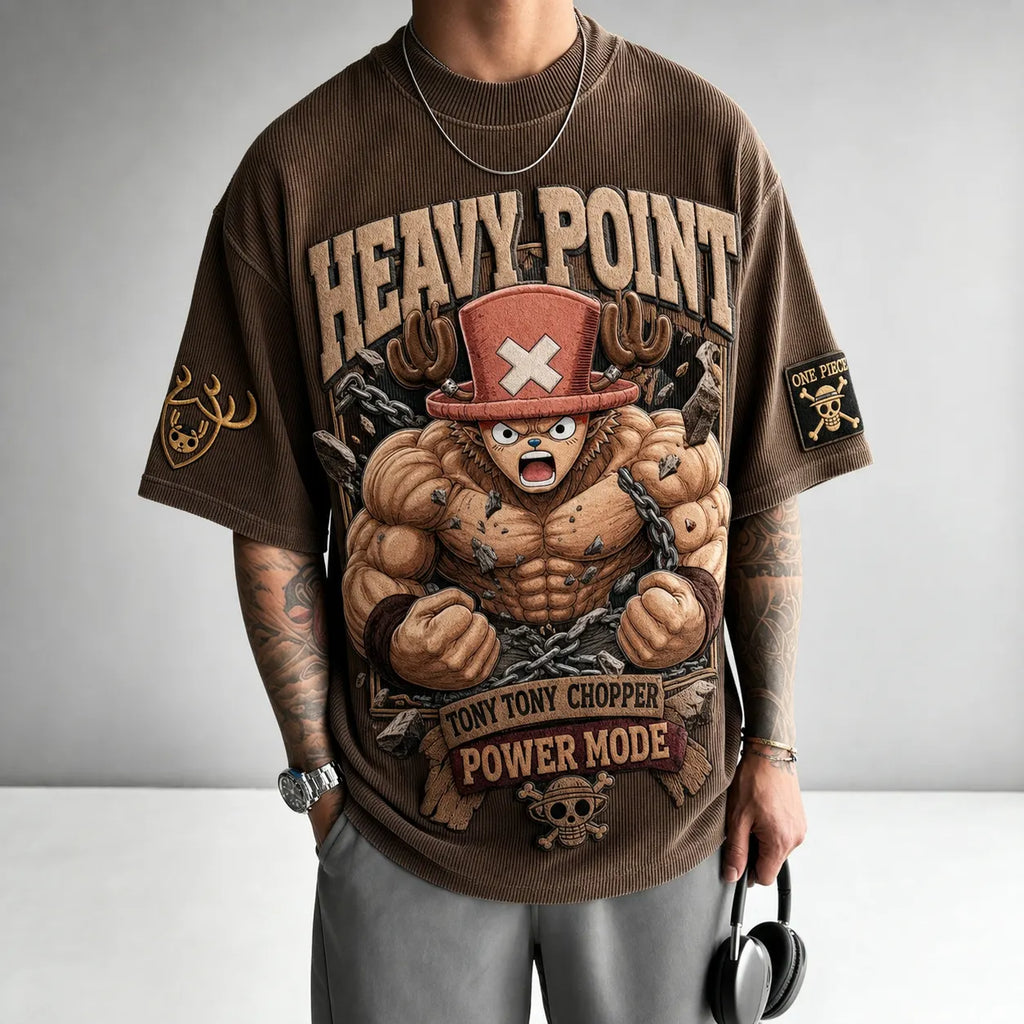 One Piece Unisex Short-Sleeve Corduroy T-Shirt With Anime Print