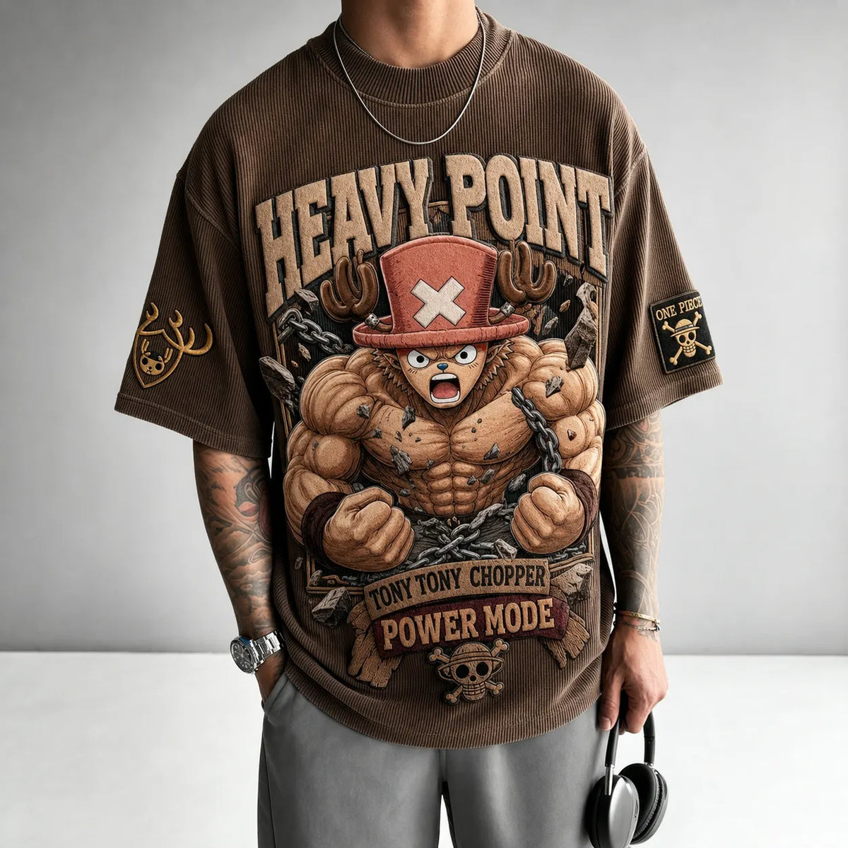 One Piece Unisex Short-Sleeve Corduroy T-Shirt With Anime Print