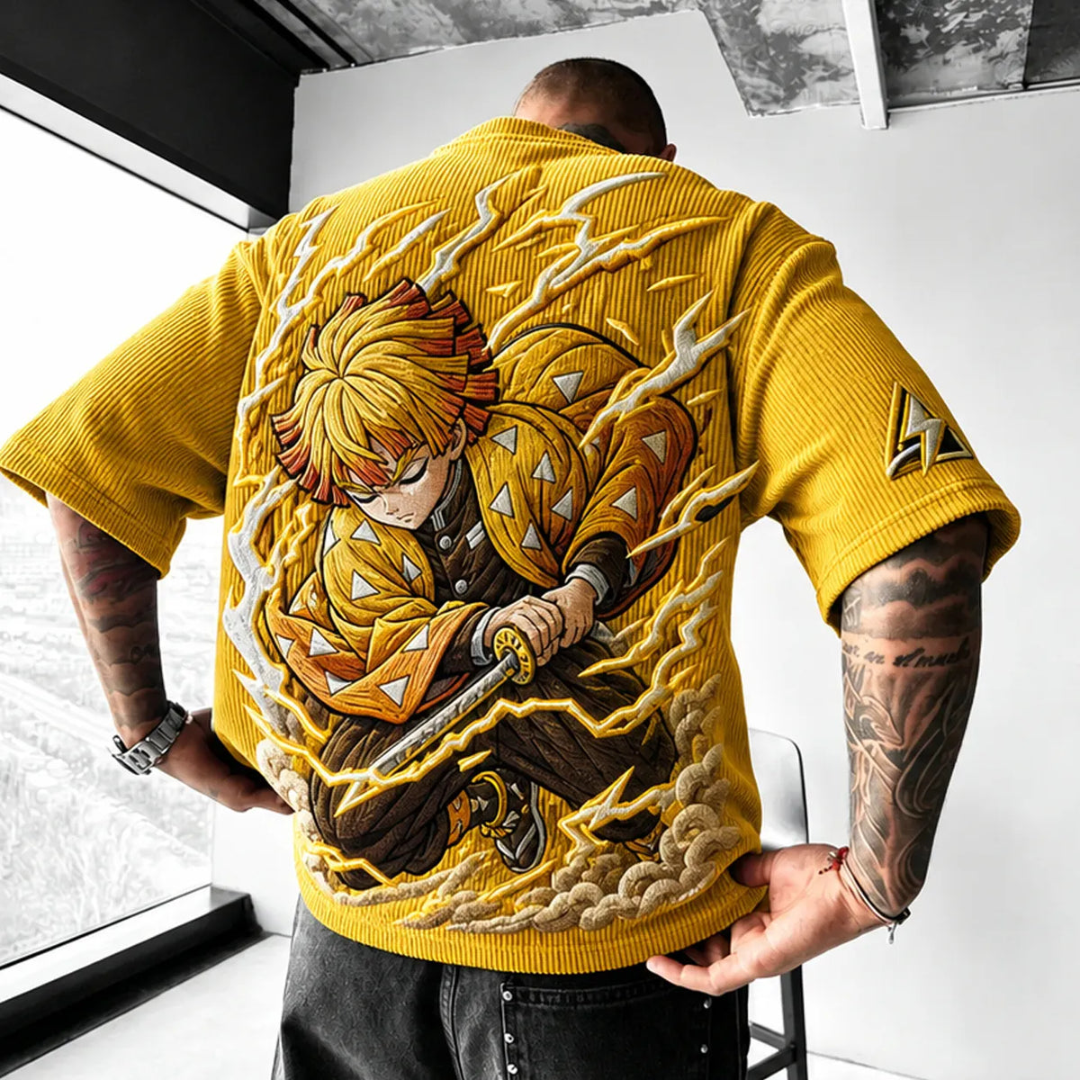 KNY Unisex Anime-Style Retro Corduroy Oversized T-Shirt