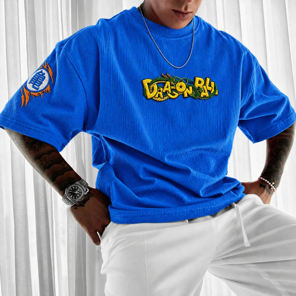 Dragon Ball Unisex Anime-Style Retro Corduroy Oversized T-Shirt