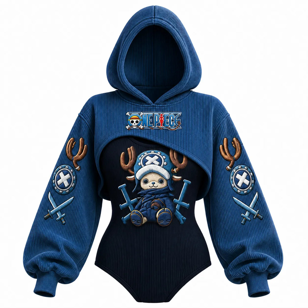 One Piece Women's Anime-Print Hooded Romper Set