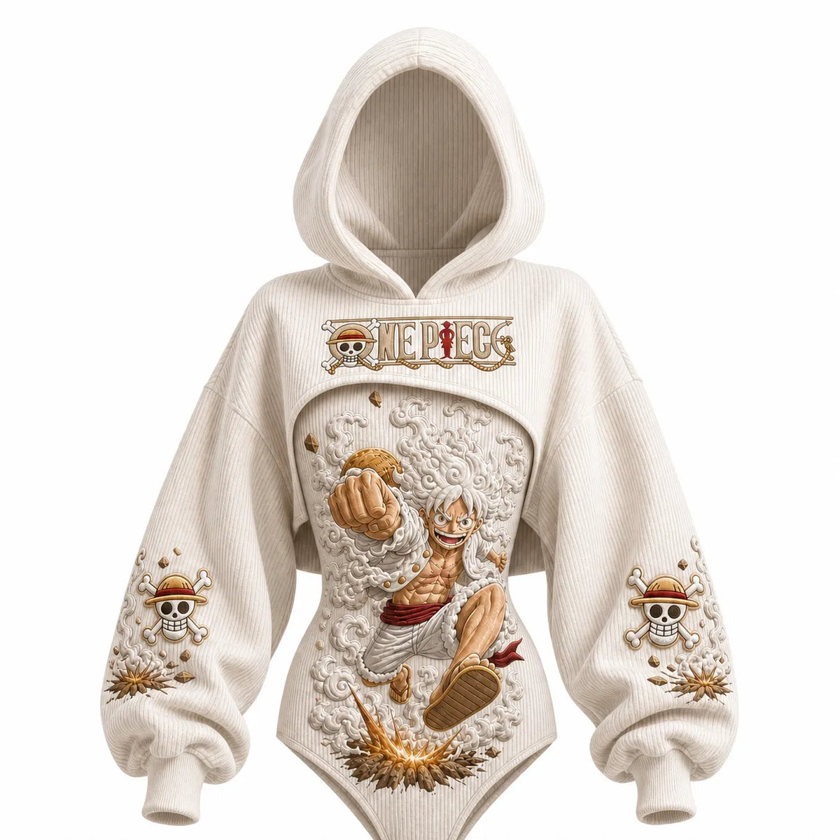 One Piece Women's Anime-Print Hooded Romper Set